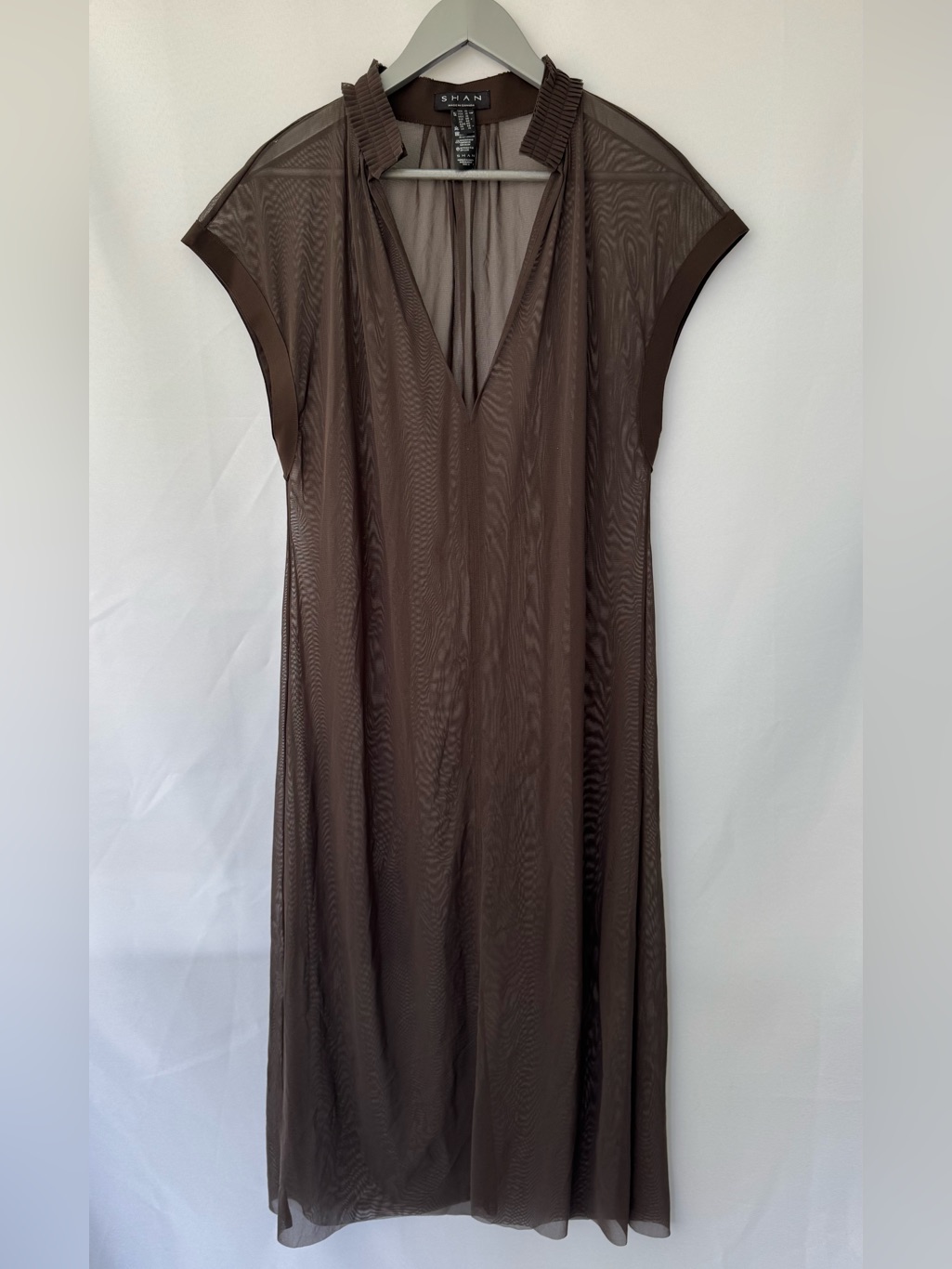 Shan Dress Sheer Brown V-Neck